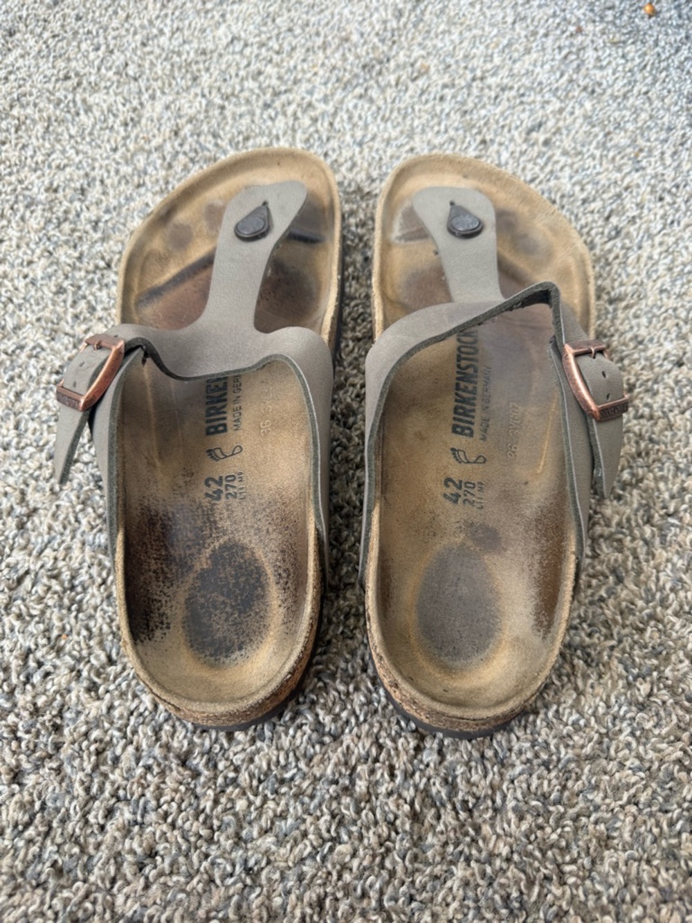 Birkenstock Taupe Thong Sandals with Rose Gold Buckles - Picture 4 of 5